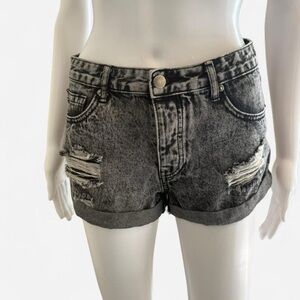 Distressed Black Denim Women's Shorts